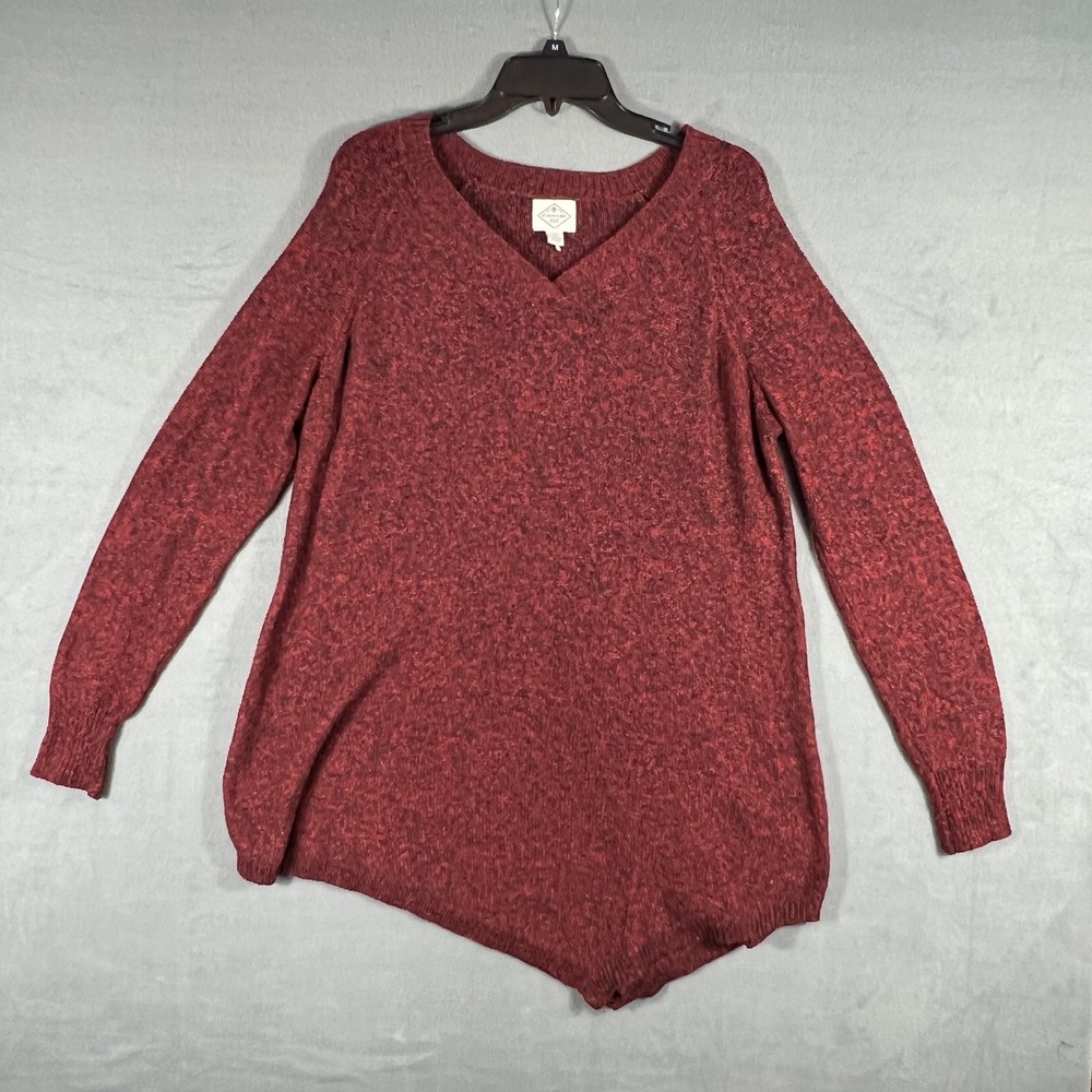 St. John's Bay Women's 1X Plus Size Red Black Heathered V-Neck Asymmetrical